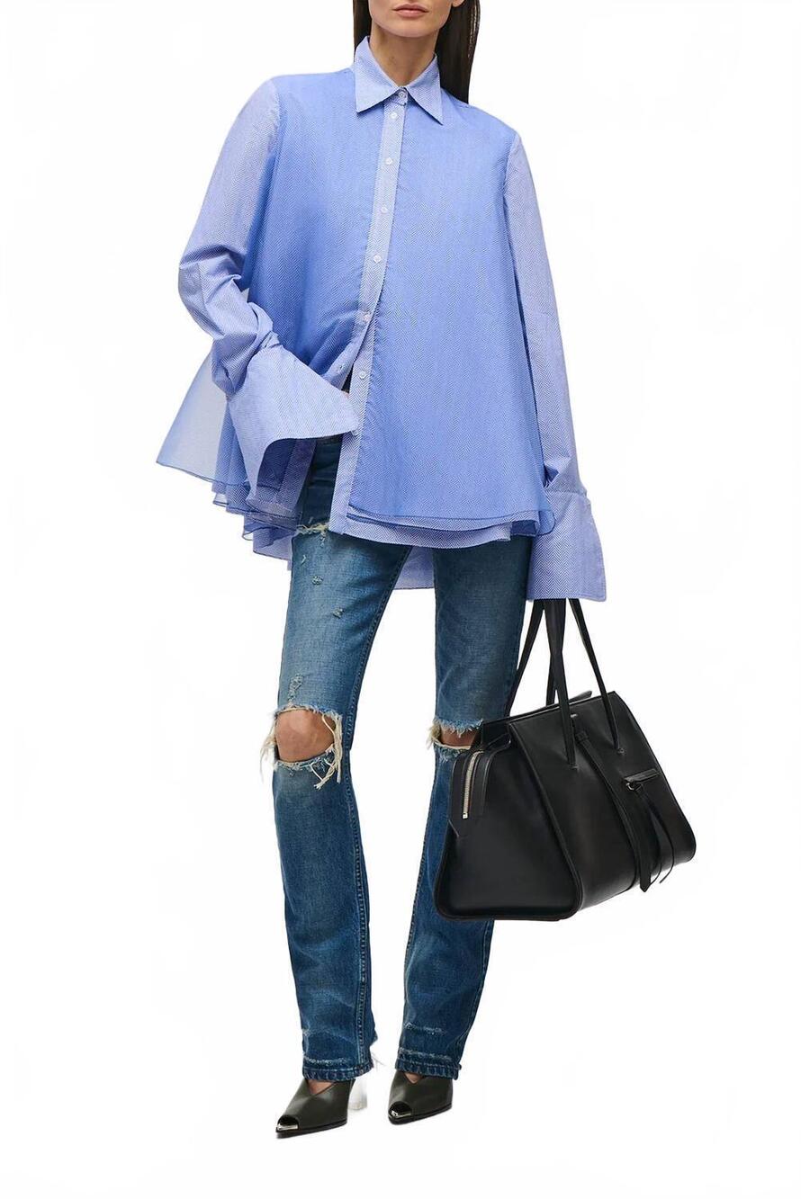 NEW BRANDON MAXWELL the vaughn frothy layered shirt in herringbone
